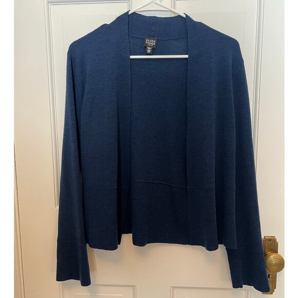 Eileen Fisher Women's M P Open Front Cardigan Sweater Midnight Blue Merino Wool - Picture 1 of 12
